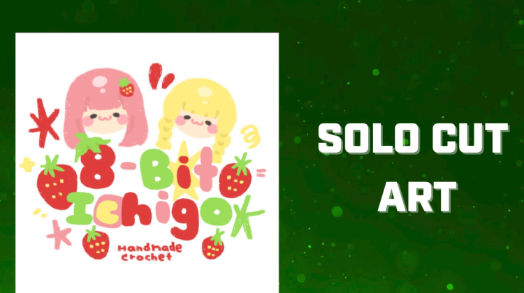 Text and a logo on a green sparkling background. The text says "Featured Artists", as well as text below that says "Solo Cut Art". There is a logo for 8-bit Ichigo on the image as well.