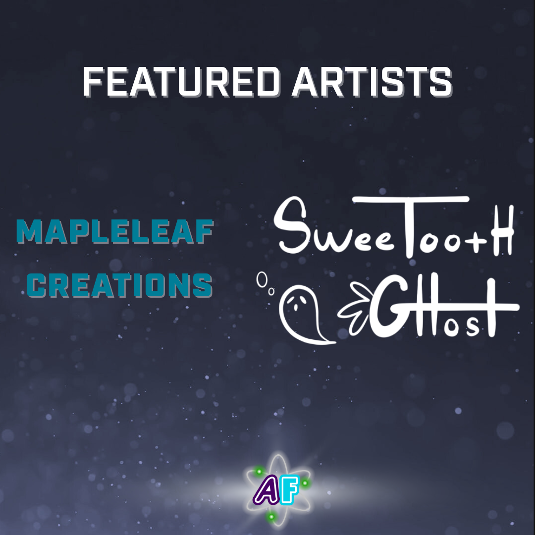 Text on top reads "Featured Artists". Below: Mapleleaf Creations logo to the left (artist's name serves as logo) and SweeTooth Ghost logo to the right (artist's name with a small ghost design in between words).