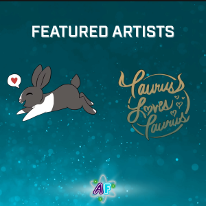 Top text reads: Featured Artists, followed by the logos of Heidibunnyart (a happy rabbit in the middle of a leap) and TaurusLovesTaurus (a cursive version of the artist's name).