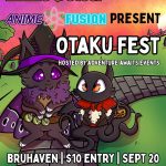 Art of a cat-moth and demon-kitty wearing Halloween costumes. Text on picture: "Anime Detour and Anime Fusion present Otaku Fest (Hosted by Adventure Awaits Events)