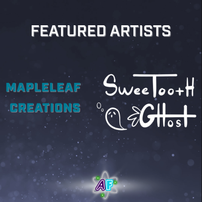 Text on top reads "Featured Artists". Below: Mapleleaf Creations logo to the left (artist's name serves as logo) and SweeTooth Ghost logo to the right (artist's name with a small ghost design in between words).