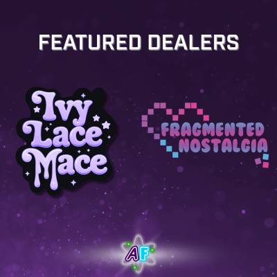 Text at the top reads "Featured dealers". Below there are two logos: Ivy Lace Mace, on the left, and Fragmented Nostalgia to the right.