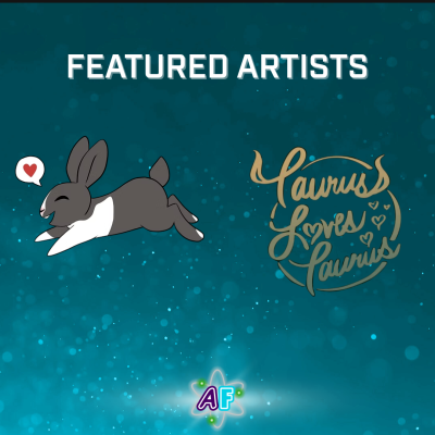 Top text reads: Featured Artists, followed by the logos of Heidibunnyart (a happy rabbit in the middle of a leap) and TaurusLovesTaurus (a cursive version of the artist's name).